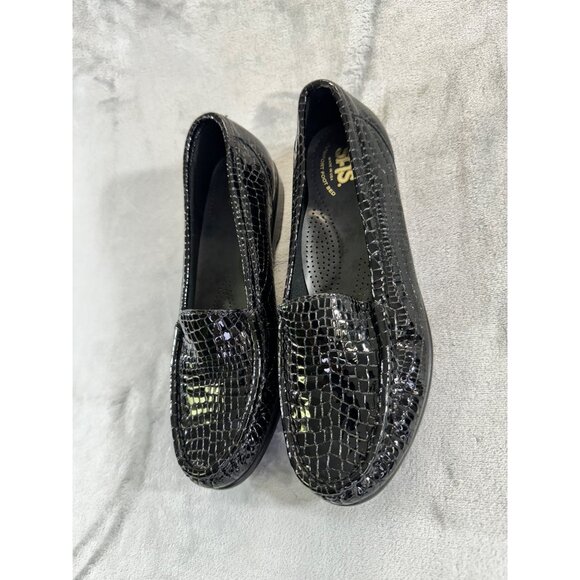 SAS women's size 7.5 M black patent leather comfort slip on loafers Alligator pr - Picture 12 of 16